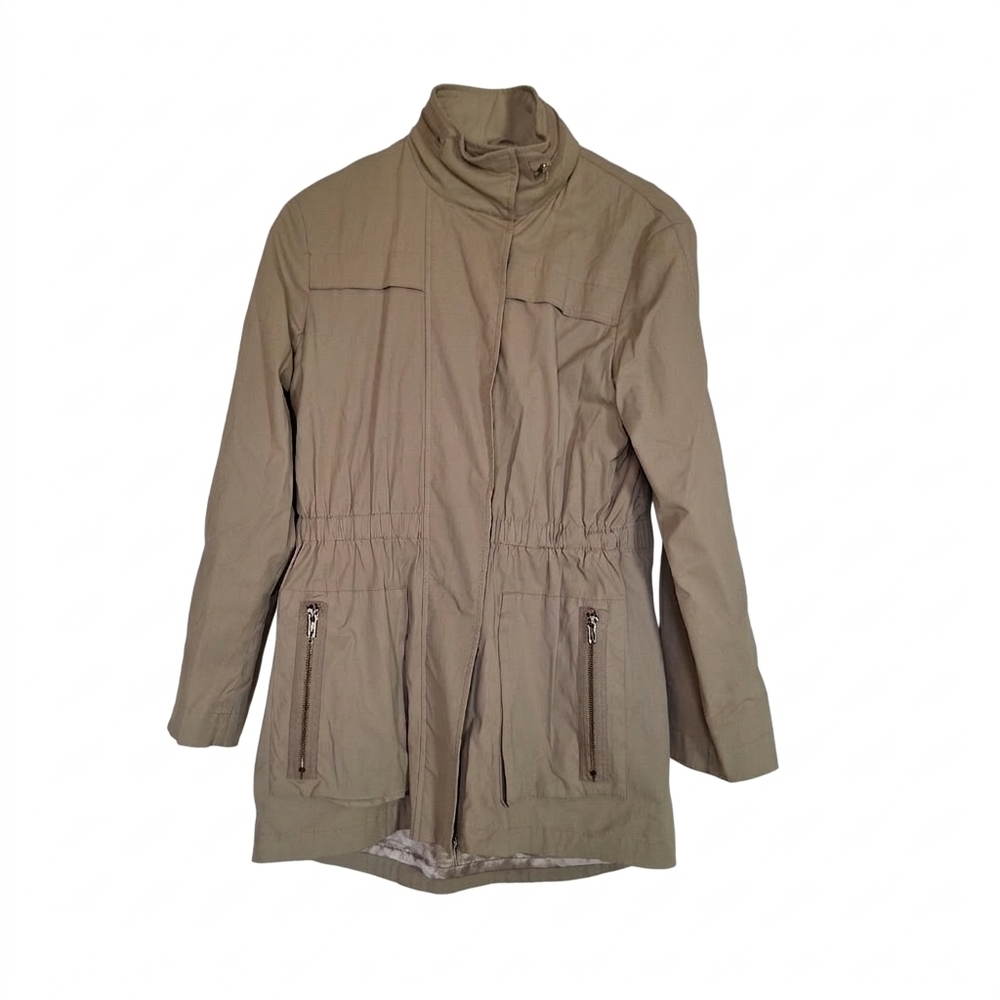 Ciao Milano Tess Anorak Jacket Women Khaki Tan Gold Zip Water Resistant Size S